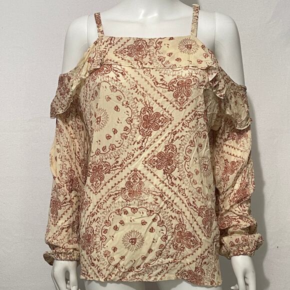 American Rag Cold Shoulder Blouse Womens 2X Cream & Pink Paisley Ruffles NWT - Picture 3 of 8